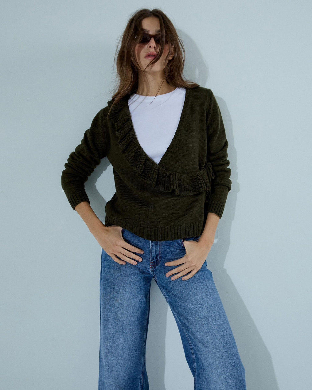 Chaqueta Cruzada Volante Verde Oscuro