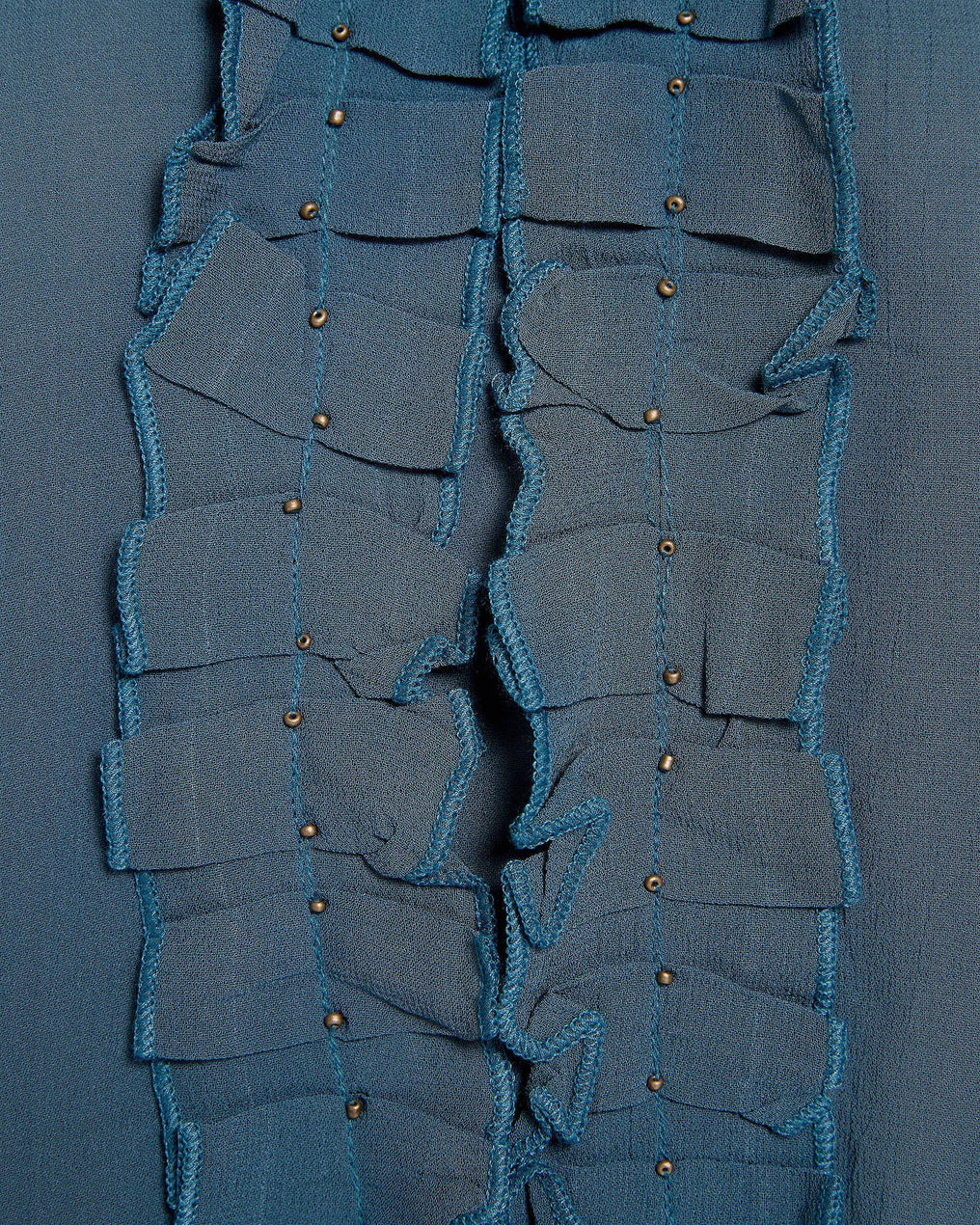 Blue V-Neck Top with Ruffle