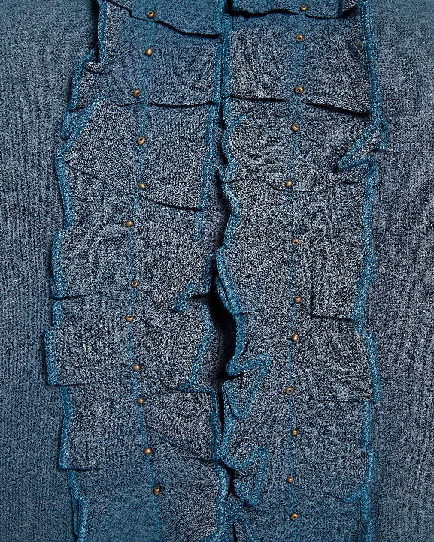 Blue V-Neck Top with Ruffle