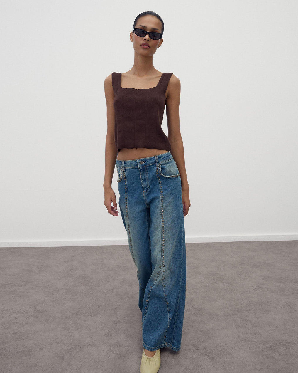 Jeans Tachas Costuras Azul