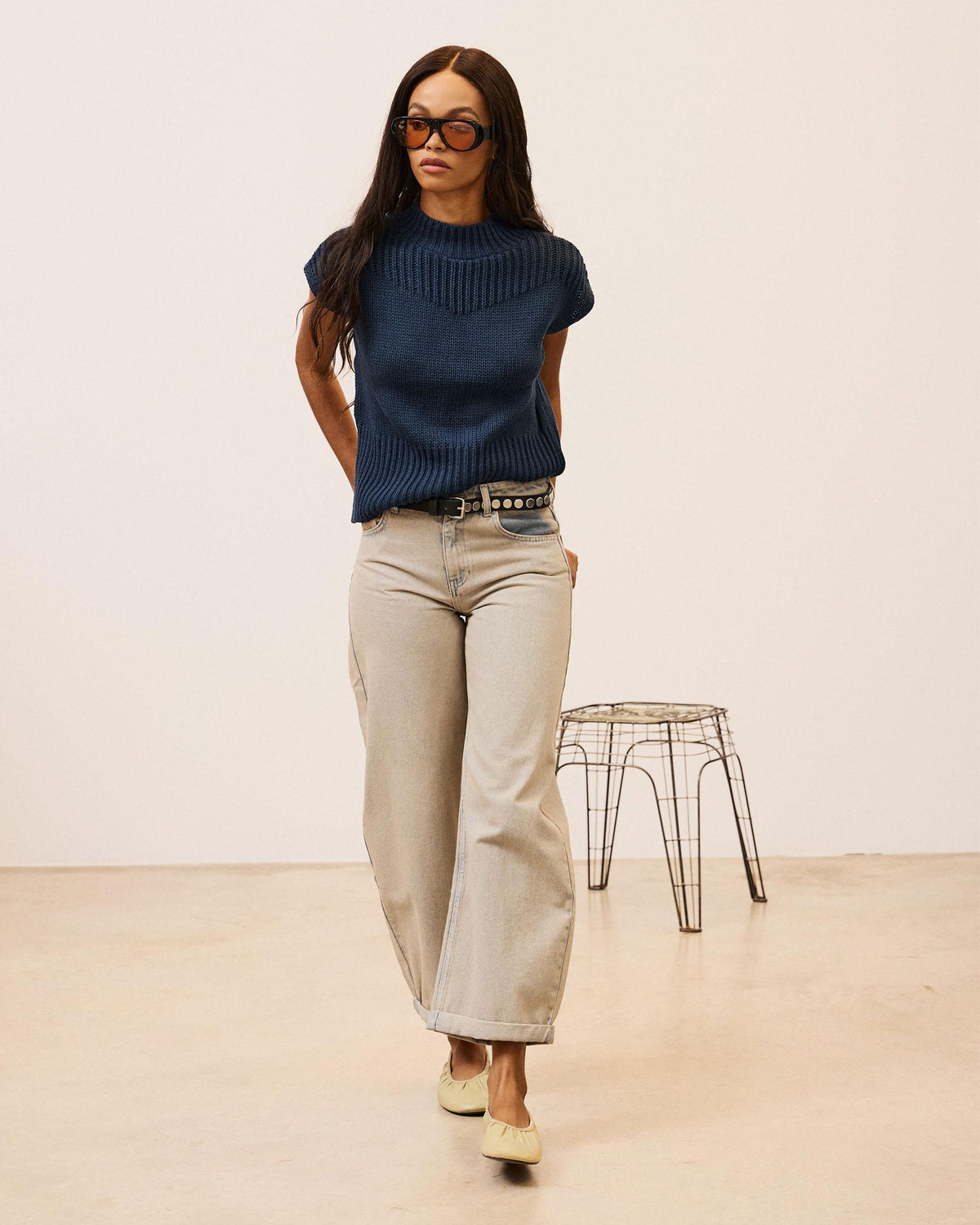 Chaleco Detalles Rib Azul