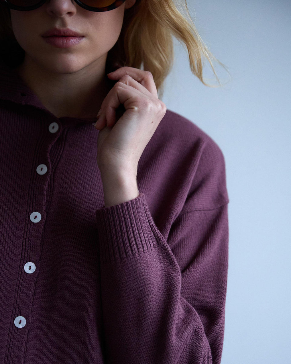 Chaqueta Punto Cuello Subido Morado