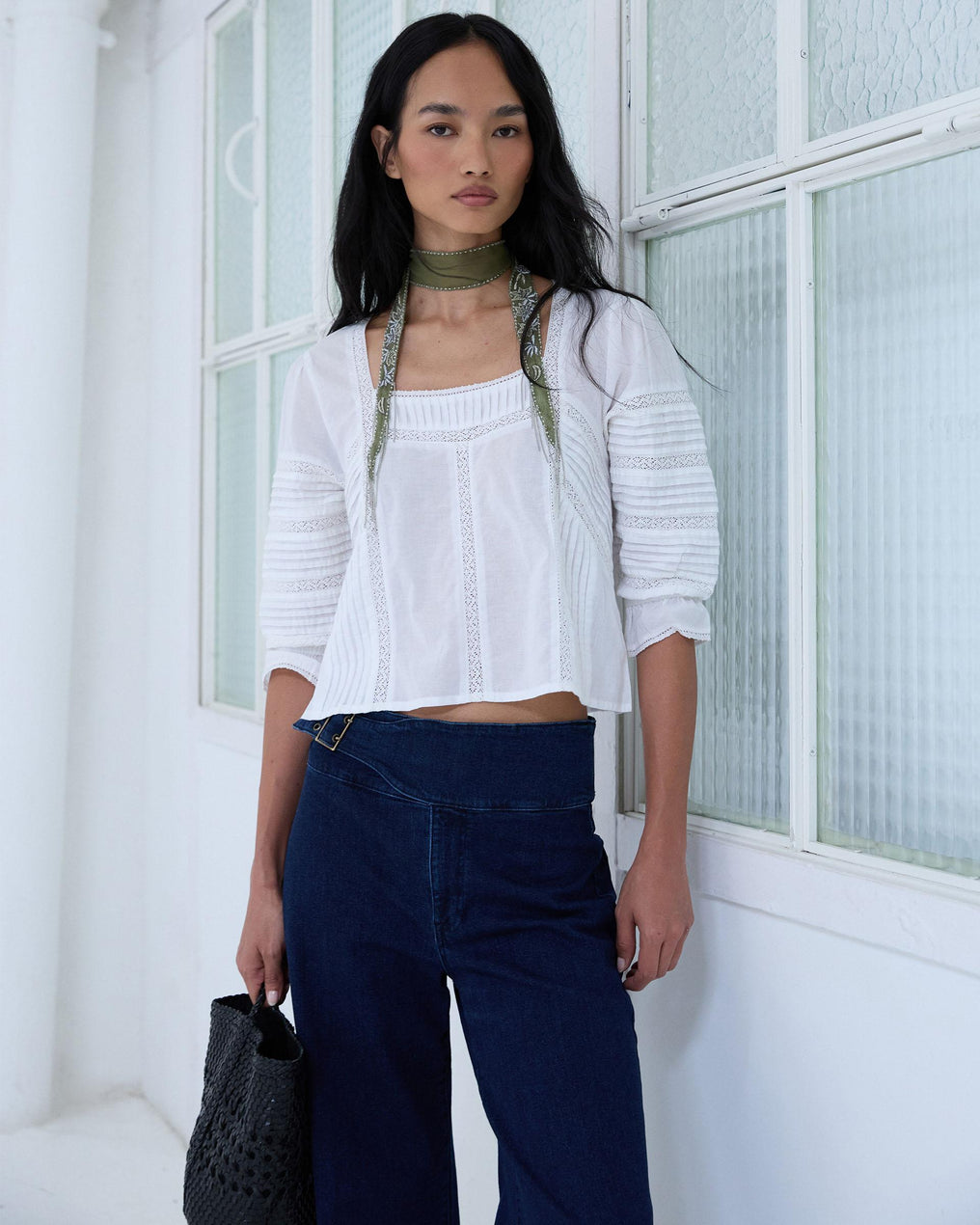 Blouse Col Carré Dentelles Blanc