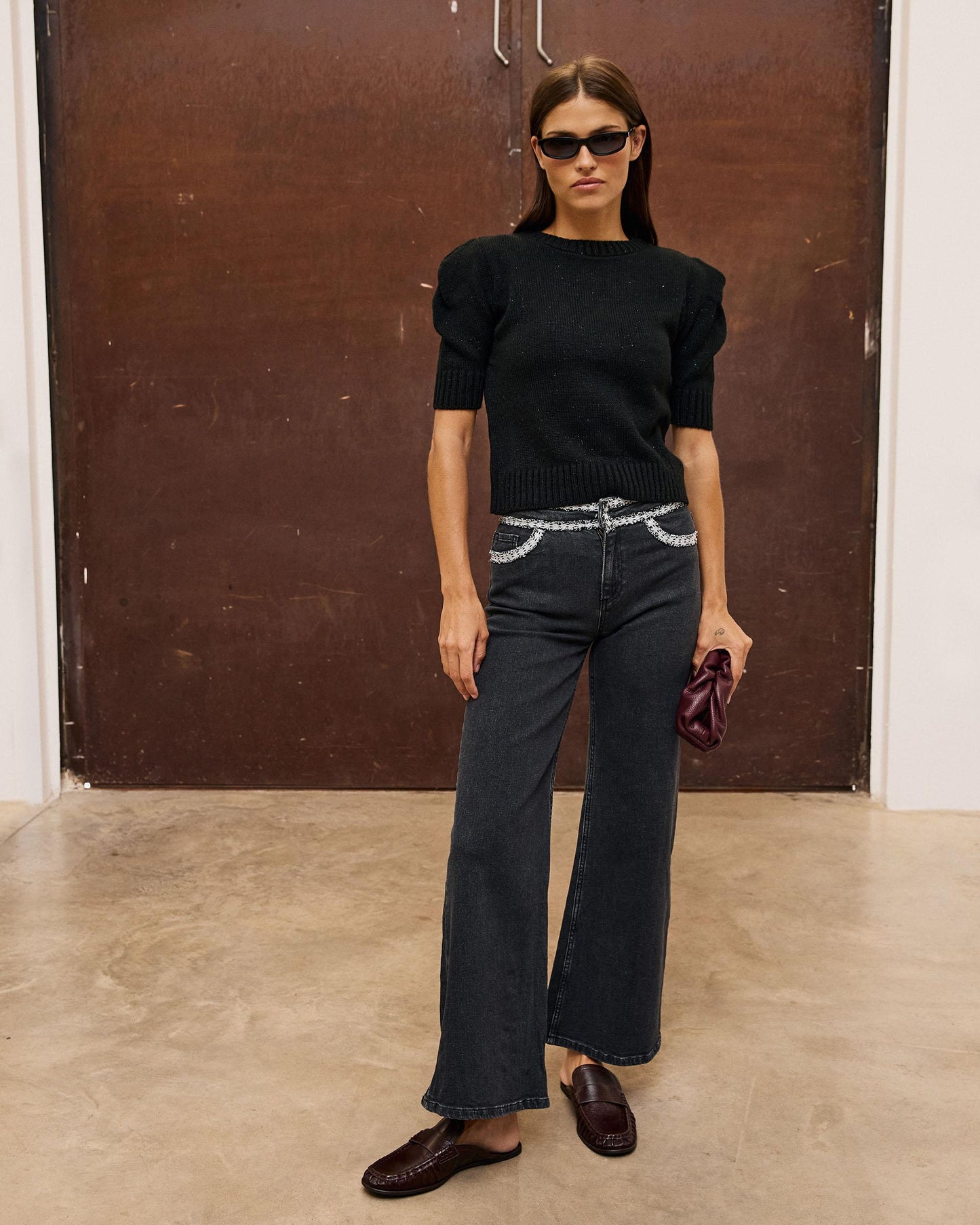 Top Punto Hombreras Lurex Negro