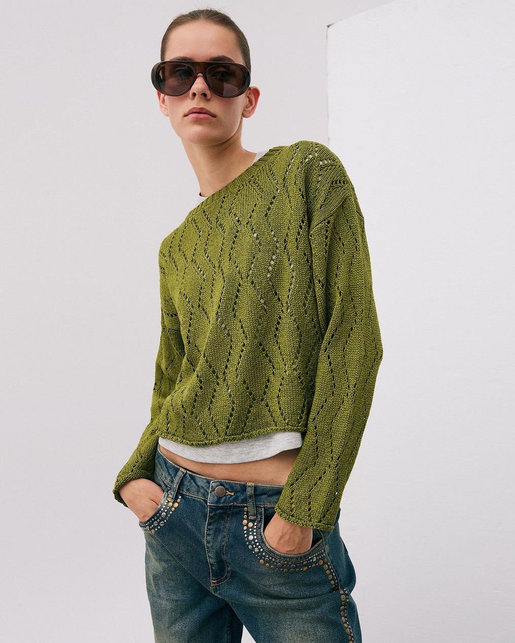 Green Diamond Die-Cut Sweater