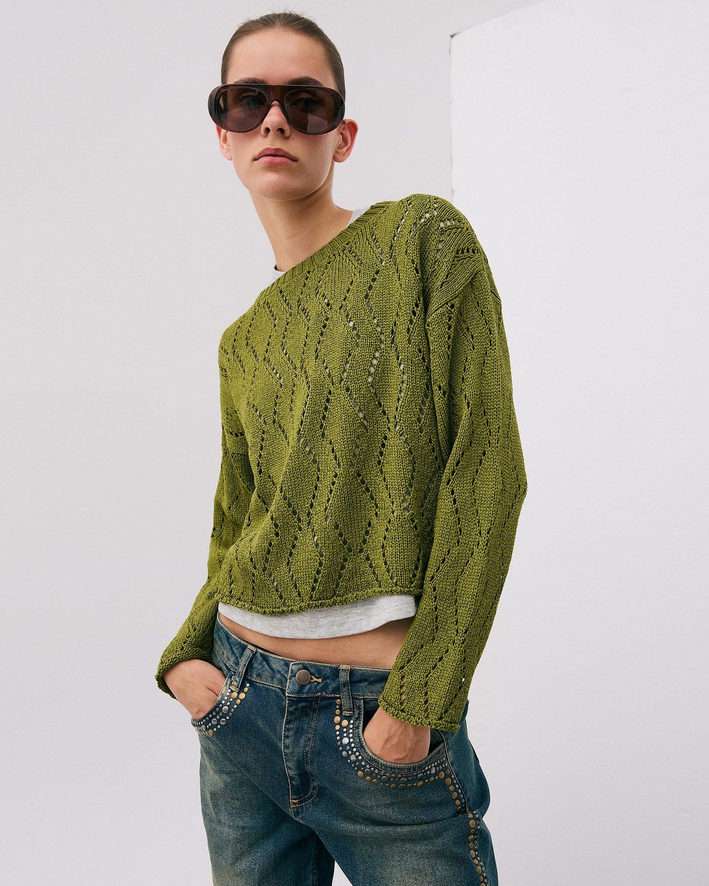 Green Diamond Die-Cut Sweater