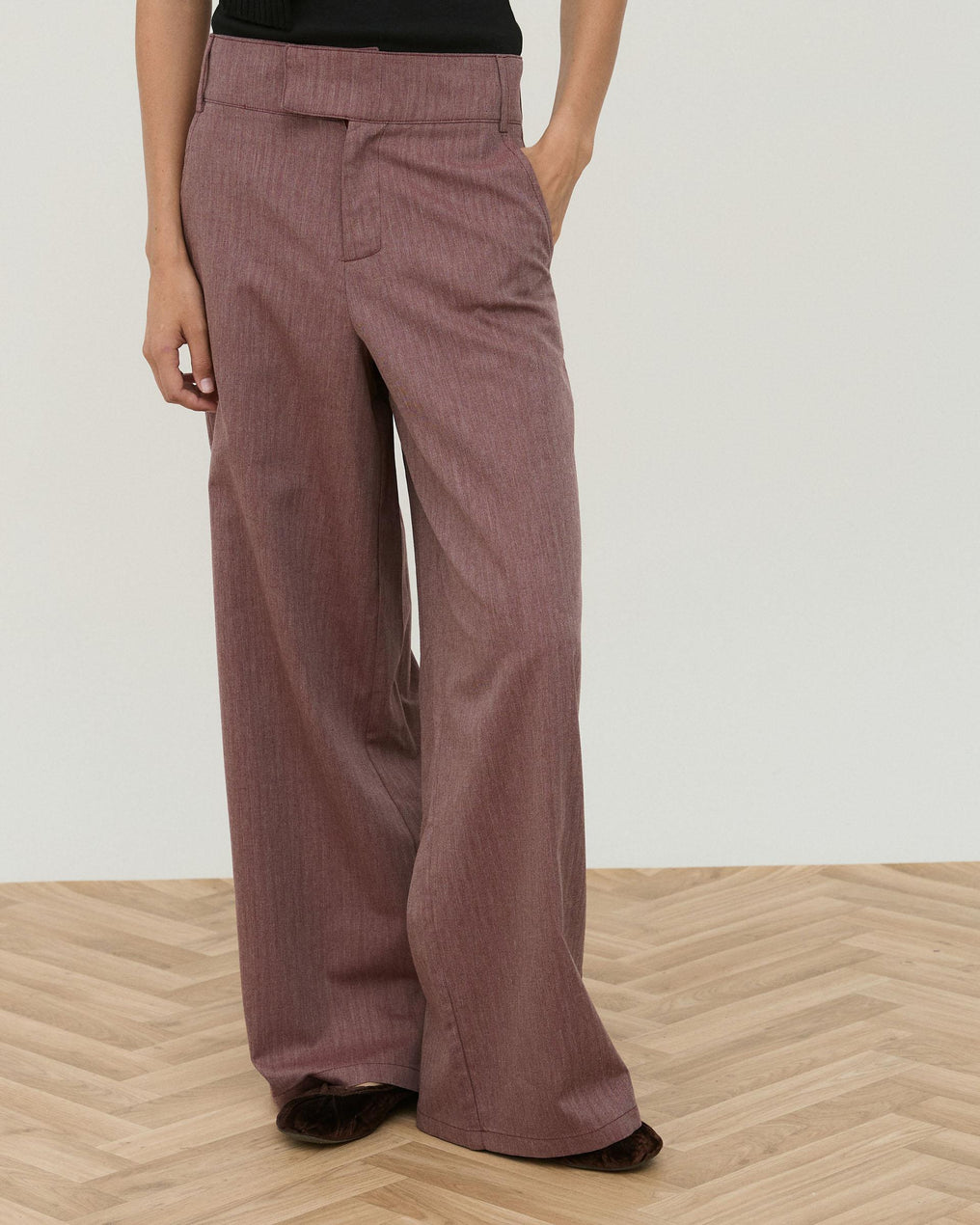 Pantalón Cinturilla Ancha Corchetes Granate