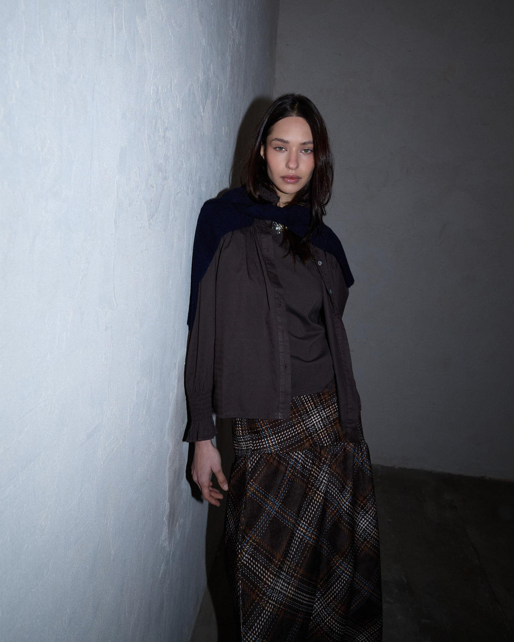 Falda Canesú Asimétrico Cuadros Marrón