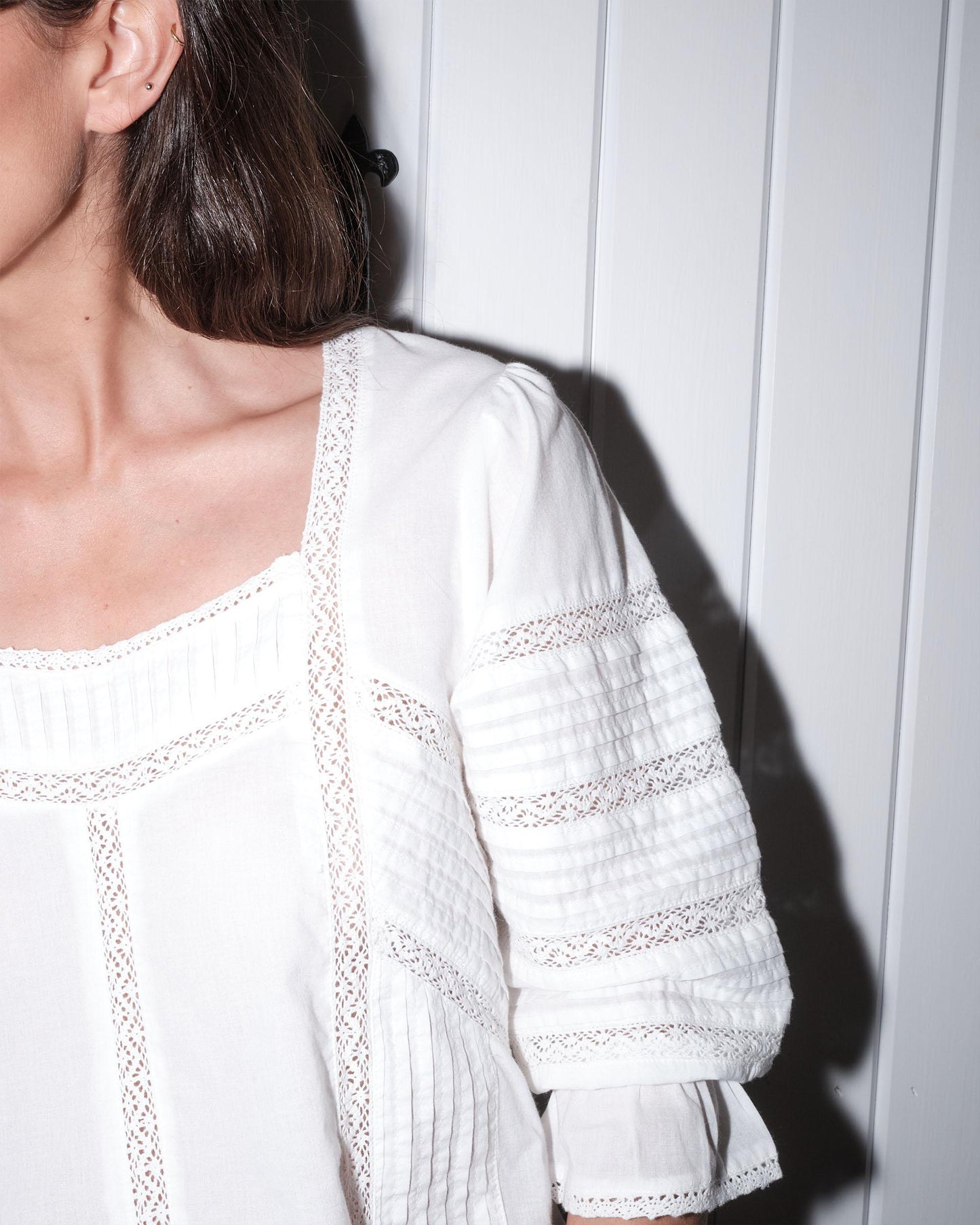 White Square Neckline Lace Blouse