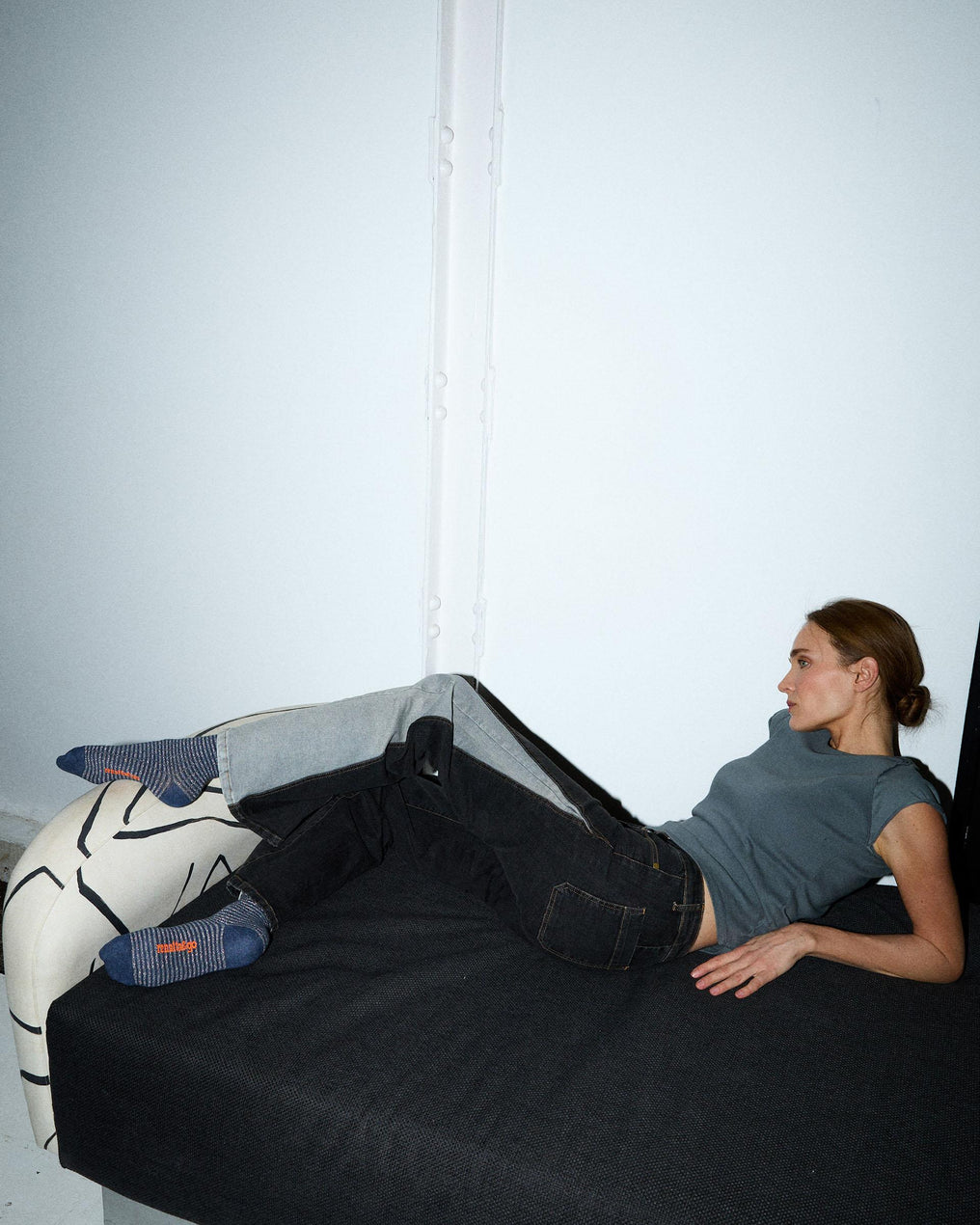 Calcetines Media Caña Rayas Lurex Verde Oscuro