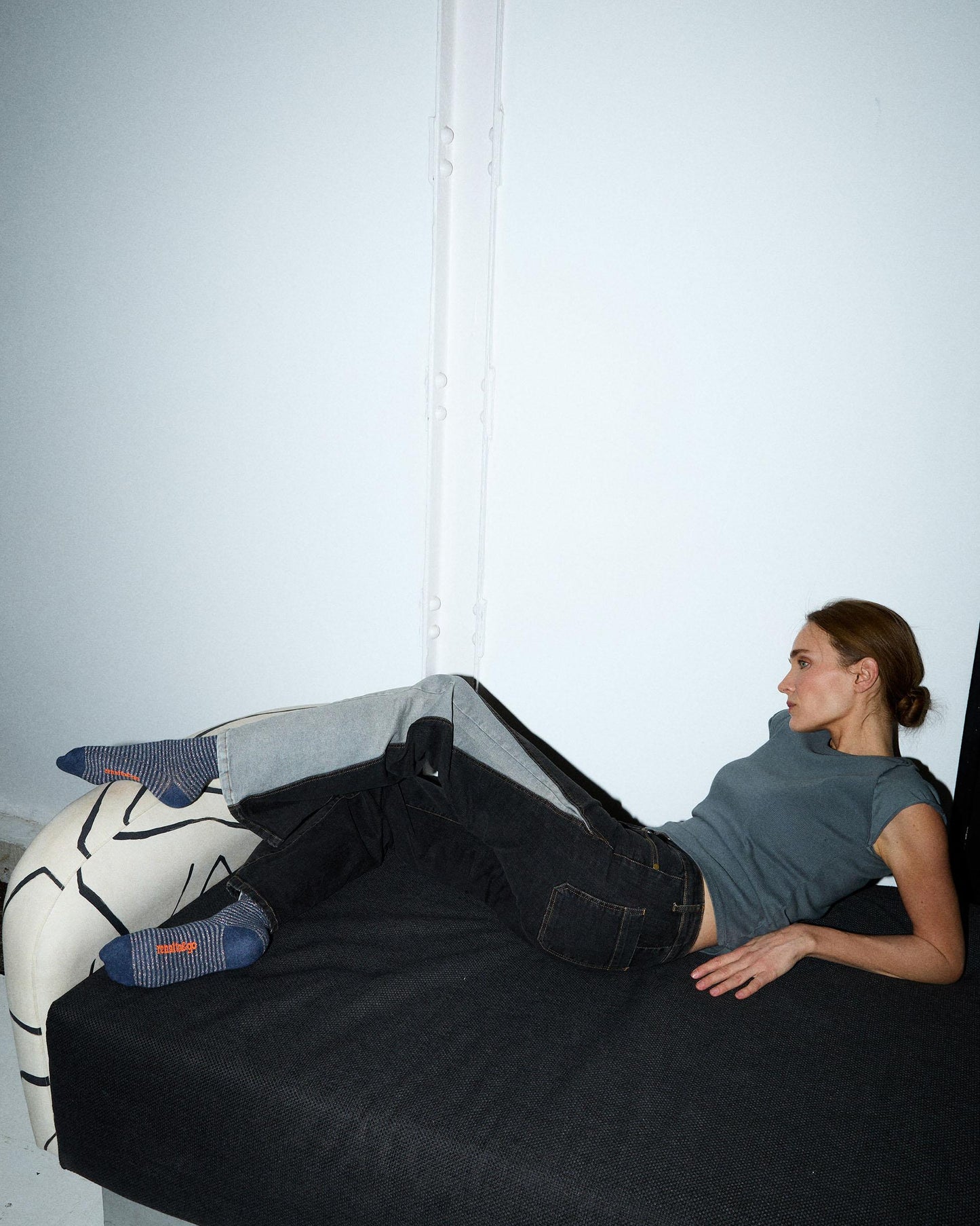 Calcetines Media Caña Rayas Lurex Verde Oscuro