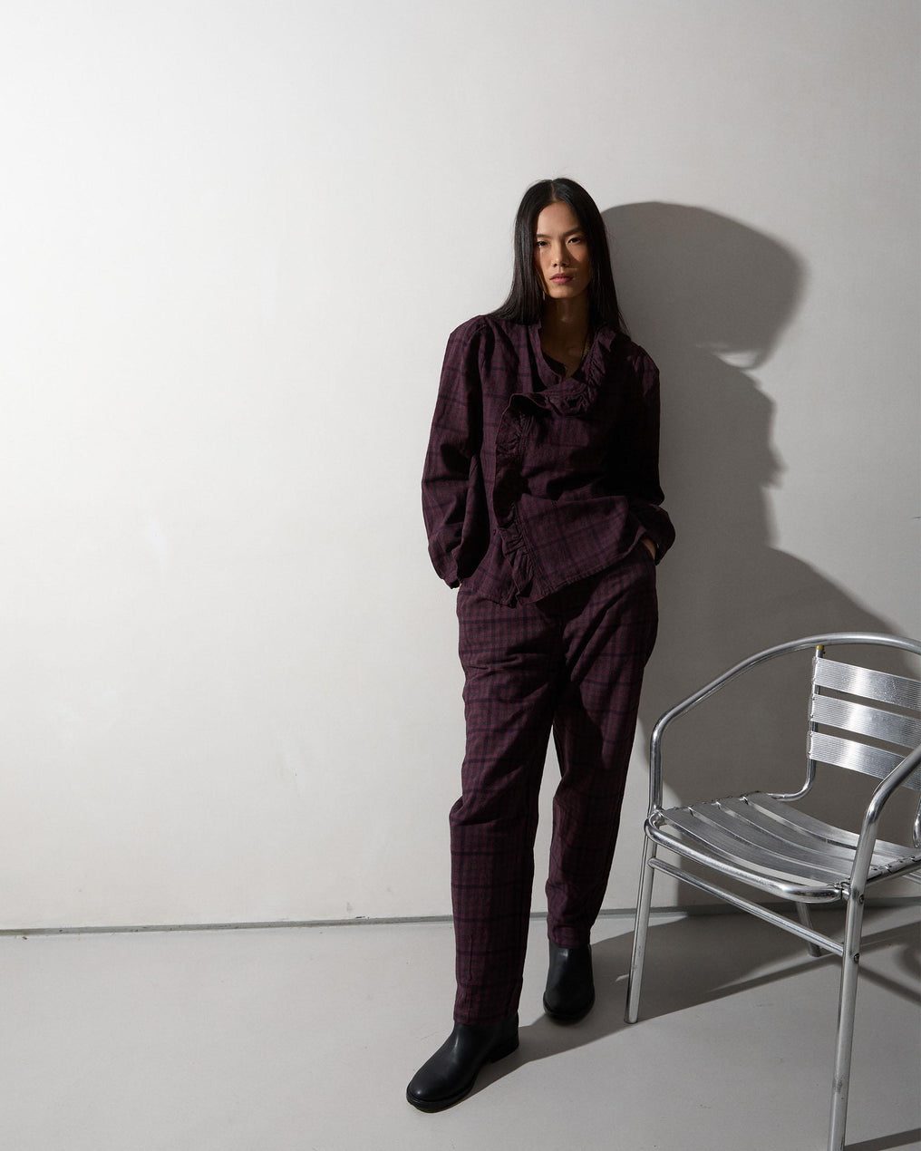 Purple Balloon Plaid Pants