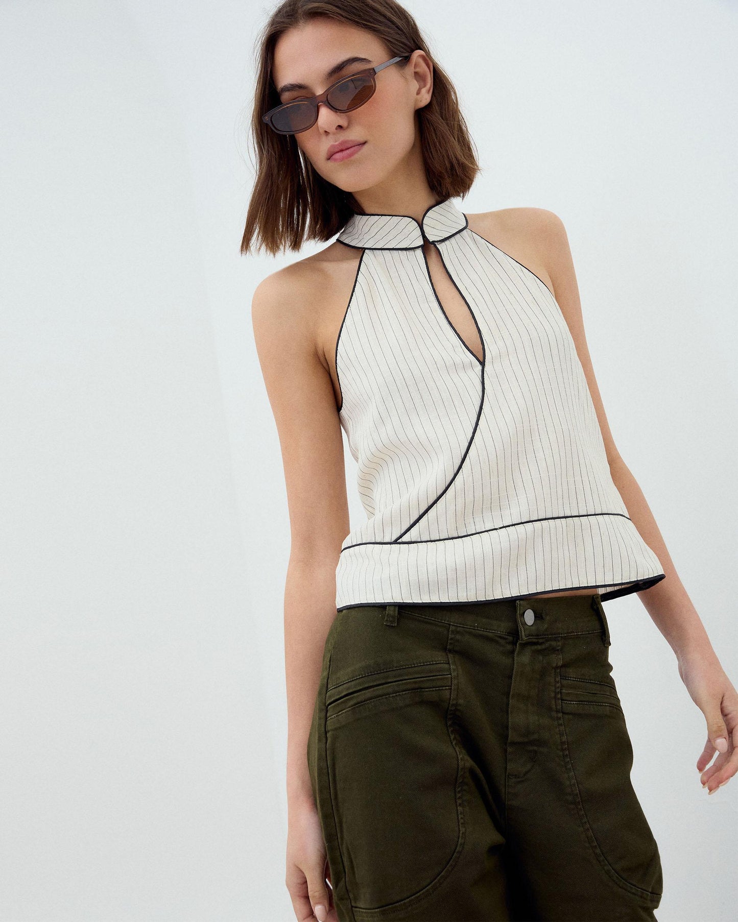 Top Col Montant Goutte Rayures Blanc