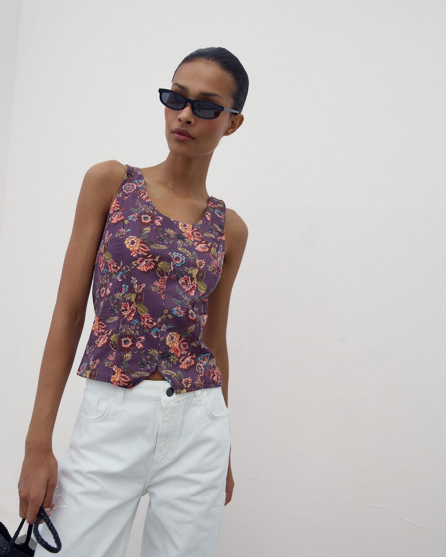 Top Corpete Estampado Floral Roxo
