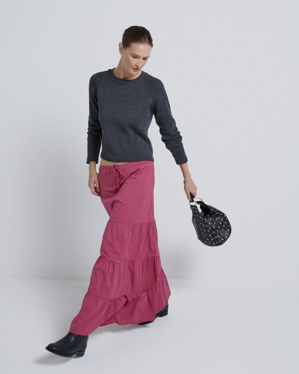 Long Skirt with Pink Bow Ruffles
