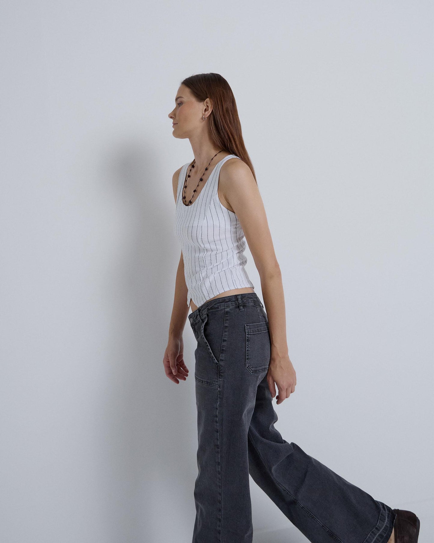 White Corset Striped Top