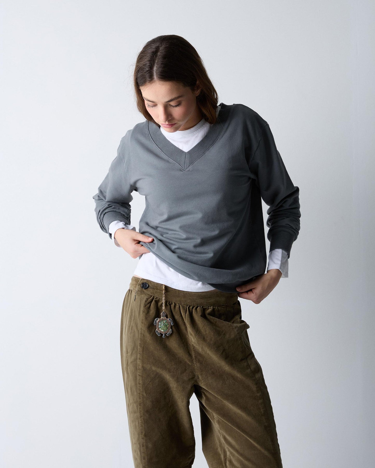 Gray V-Neck Sweatshirt