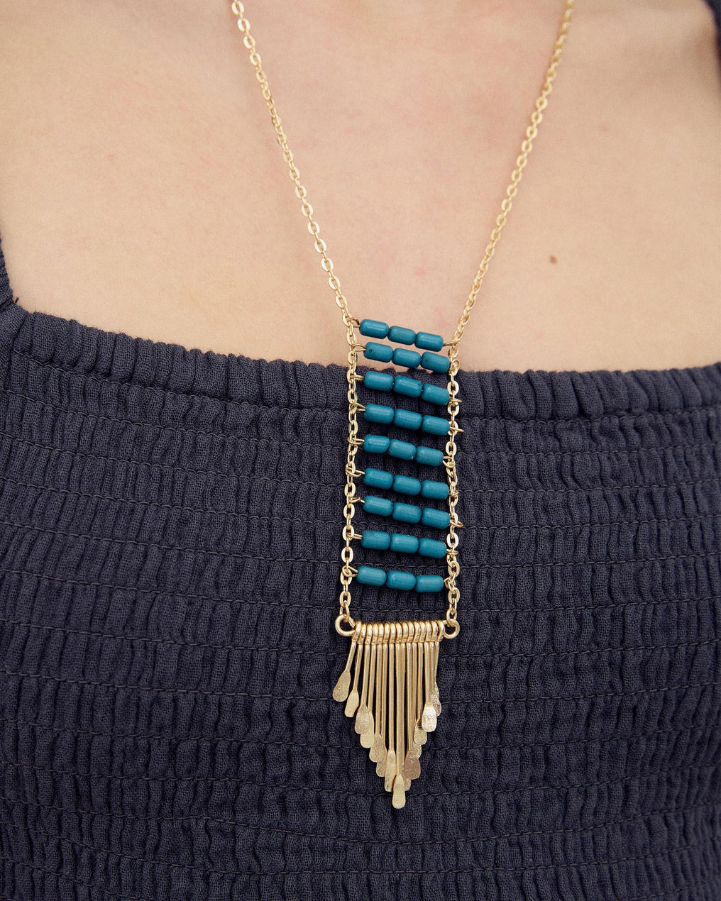 Collier Ethnique Franges Doré