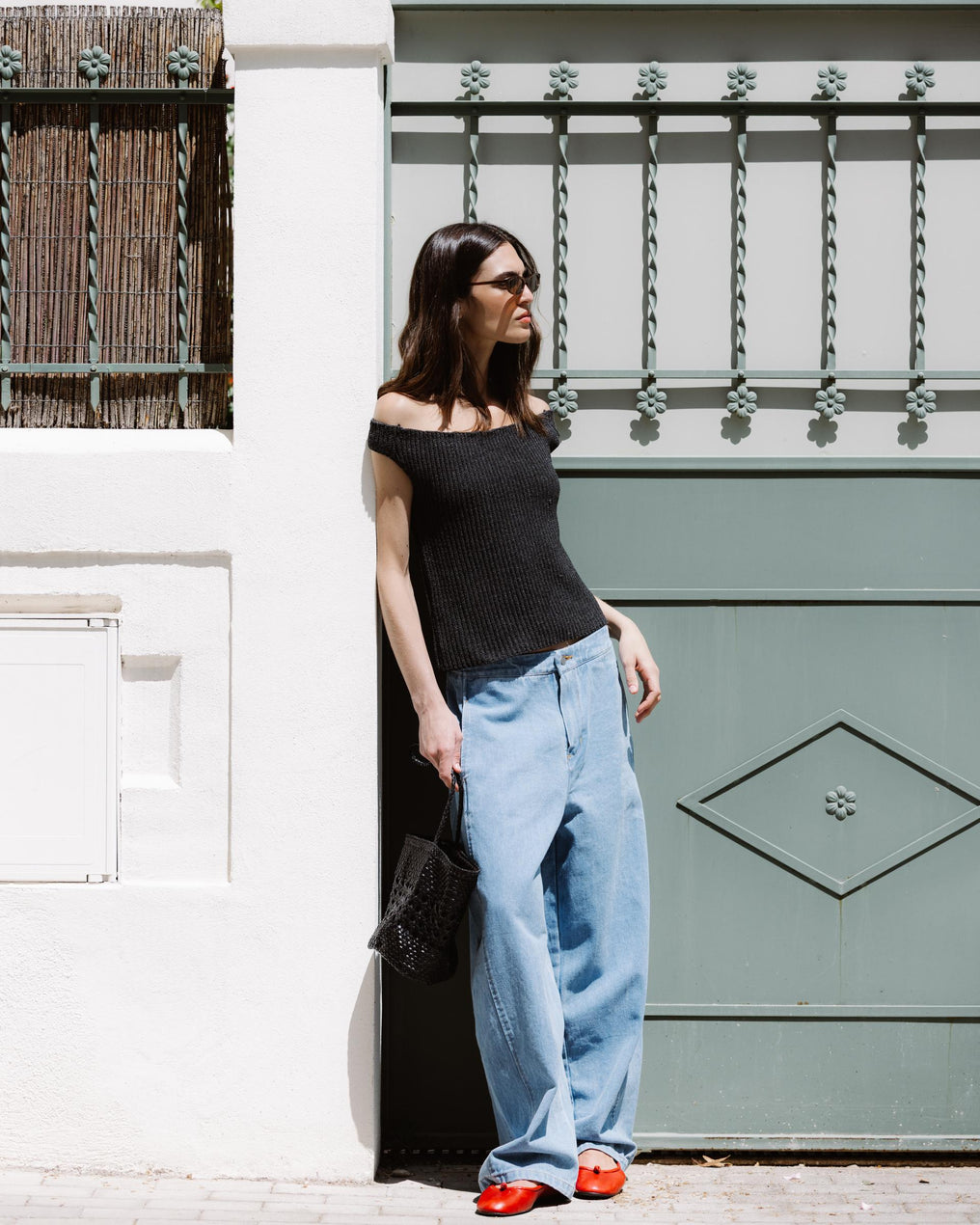 Anthracite Lurex Bardot Neck Knit Top