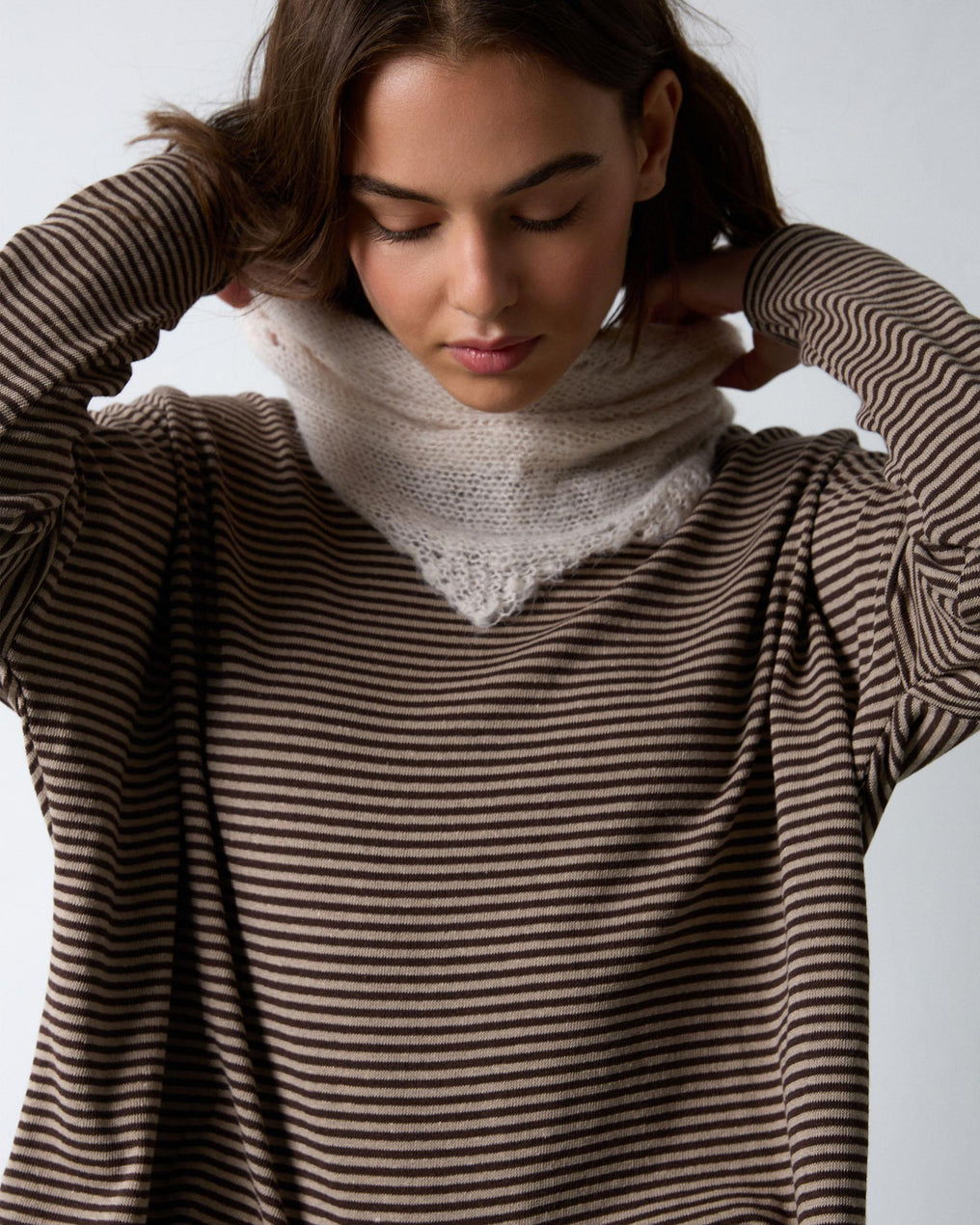 Brown Striped Round Neck T-shirt