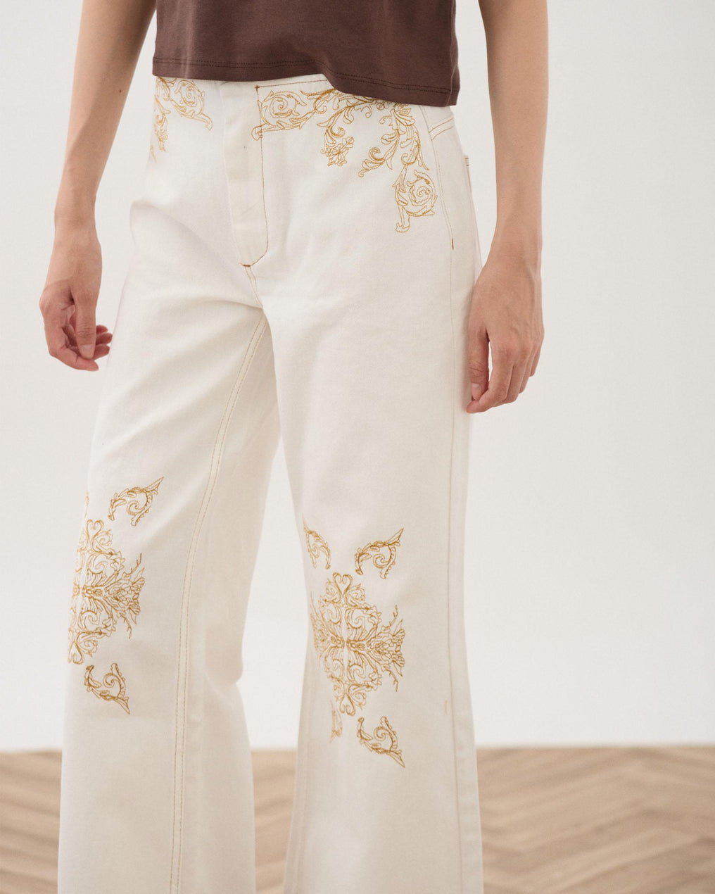 Jeans Bordados Étnicos Blanco