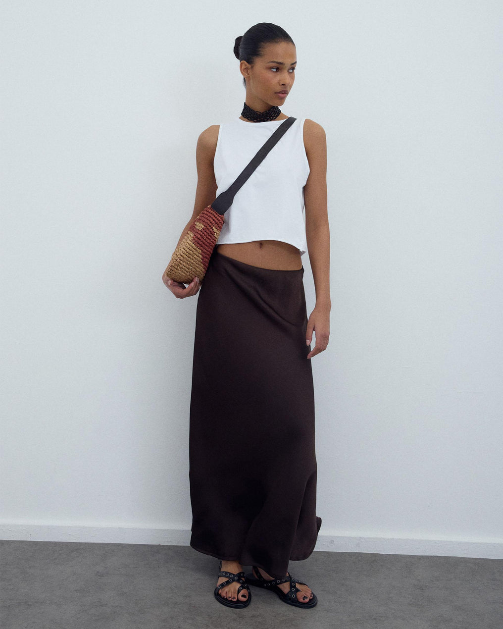 Falda Fluida Satinada Marrón