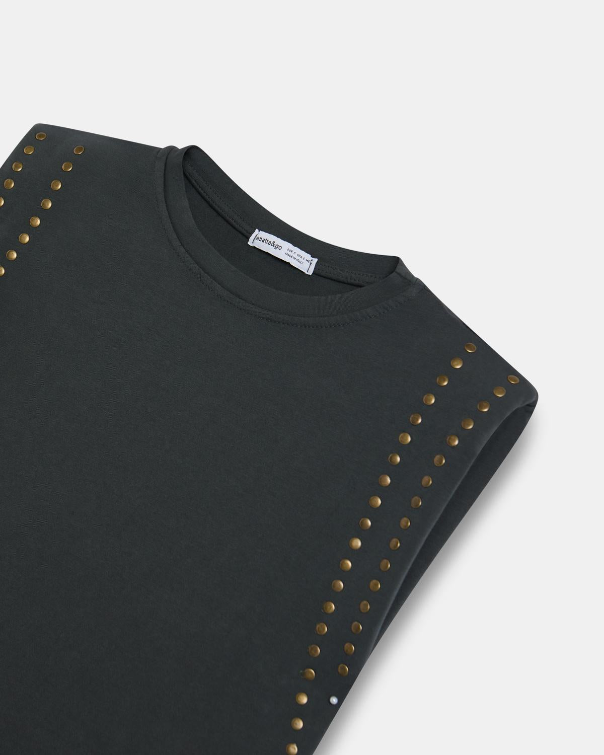 T-shirt Épaulettes Clous Anthracite
