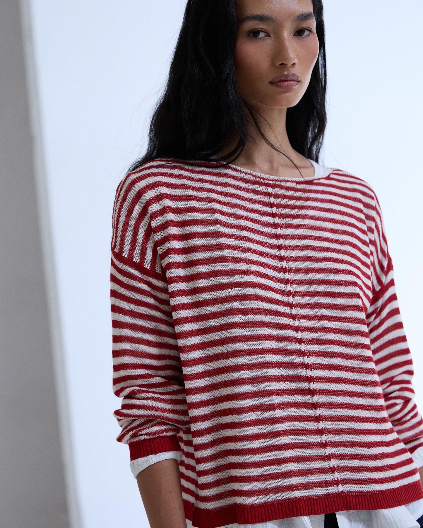 Jersey Punto Fino Rayas Rojo