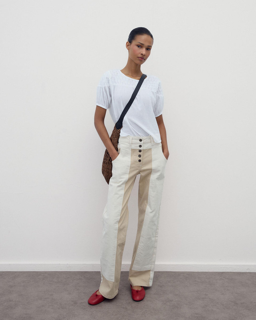 Jeans Contrastes Beige