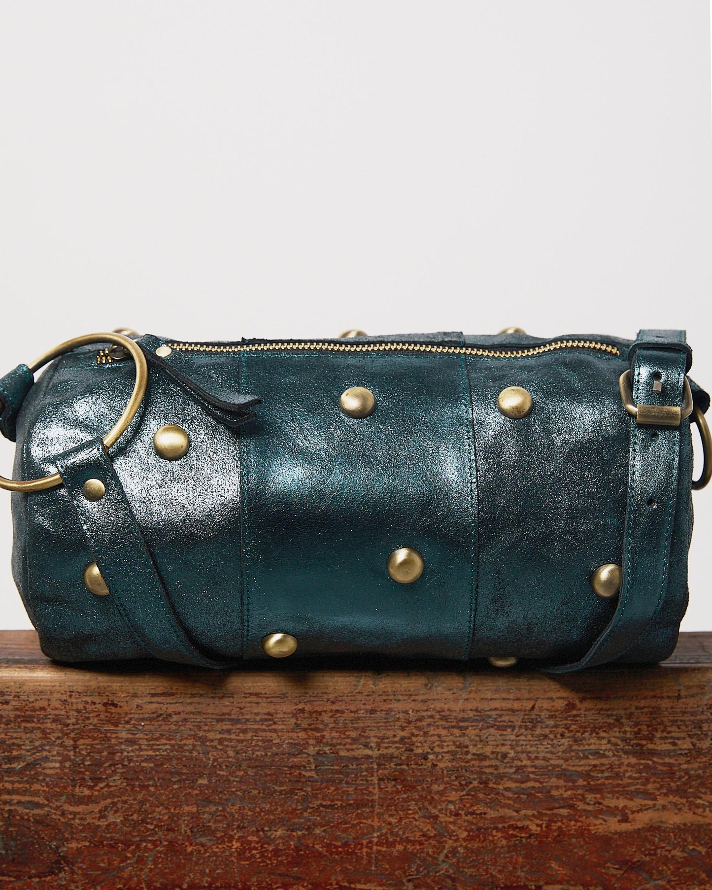 Bolso Tachas Mini Brillo Petróleo