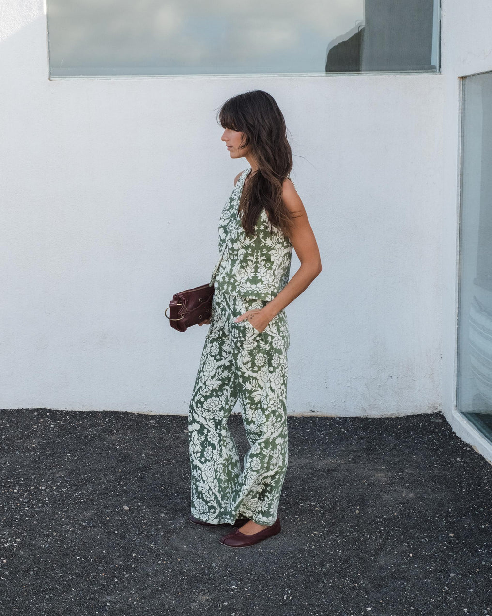 Green Velvet Floral Pants