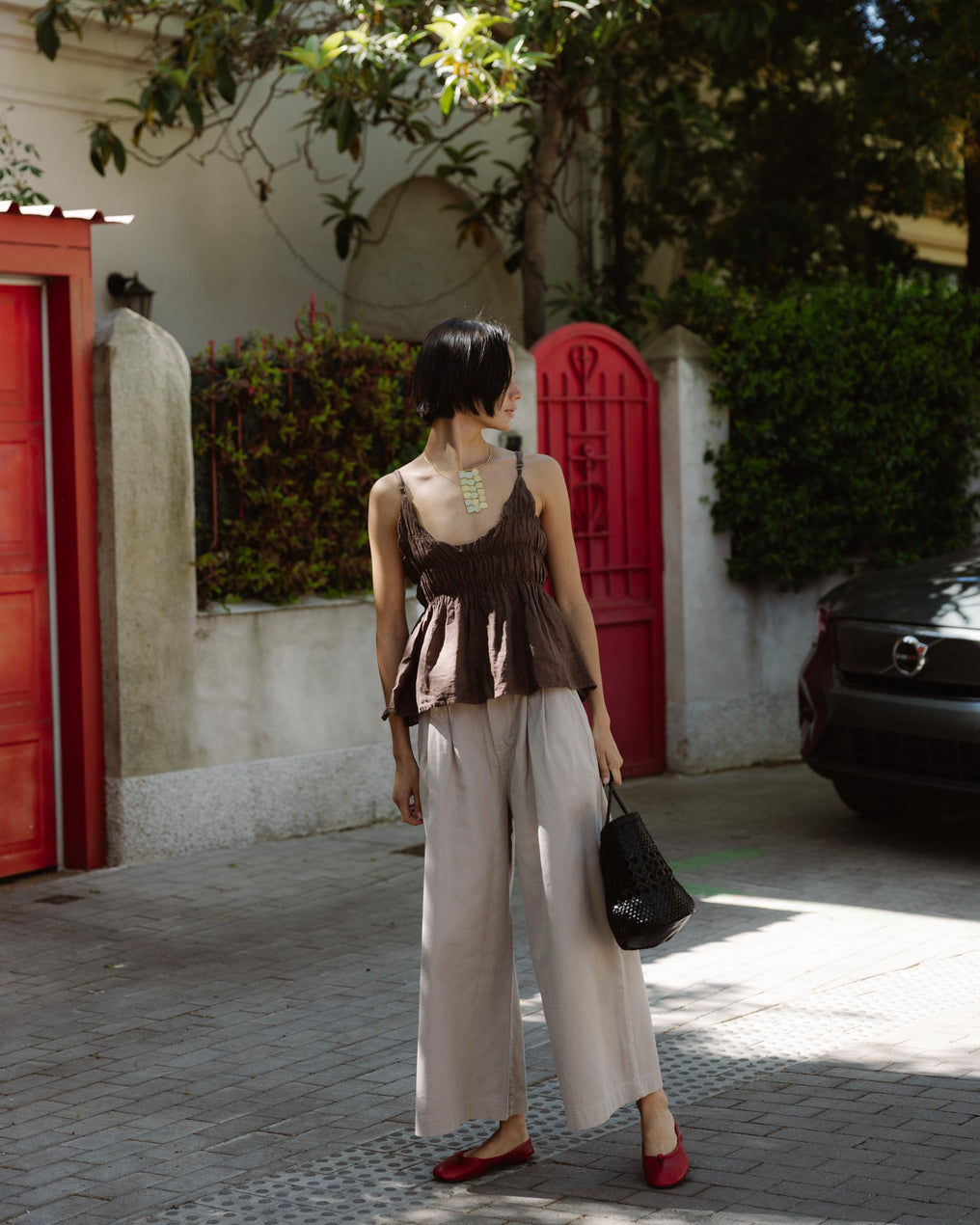 Top Lino Tirante Fino Gomas Marrón