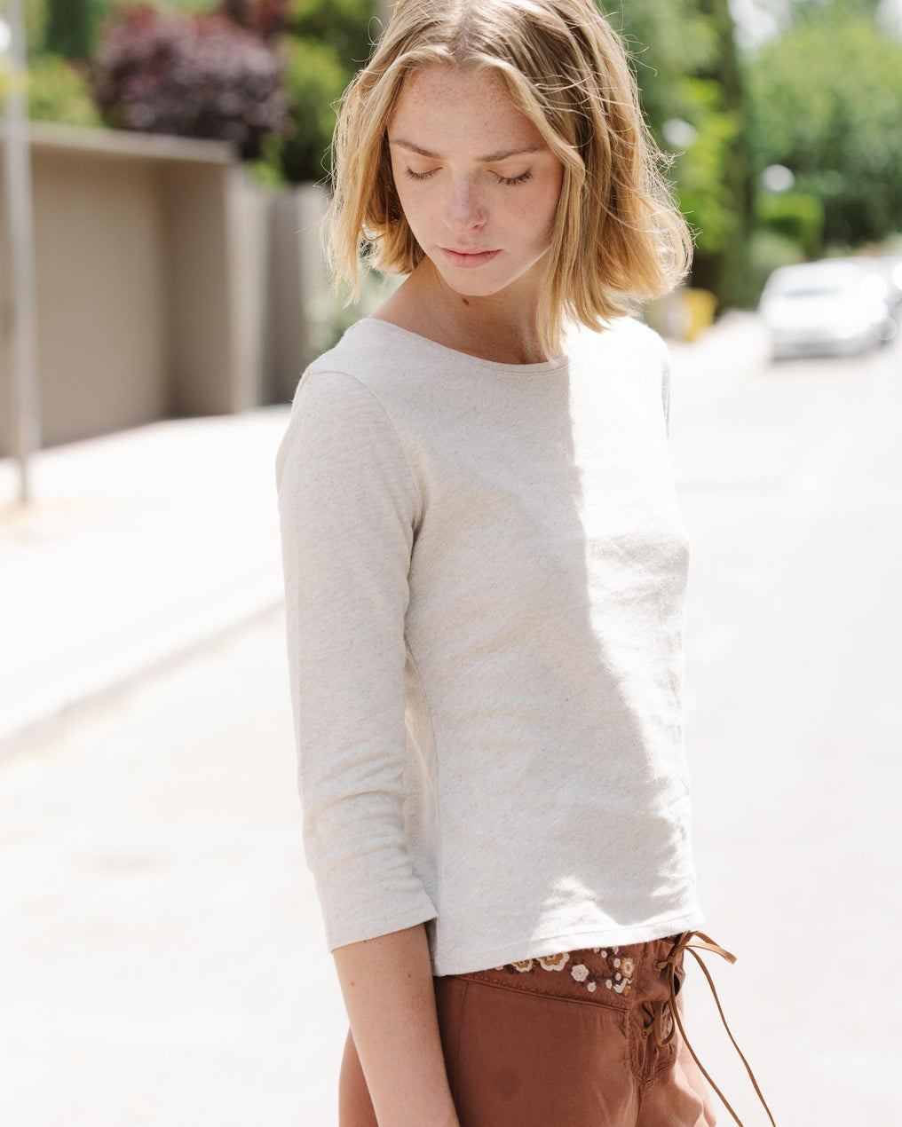 Camiseta Básica Manga Francesa Beige