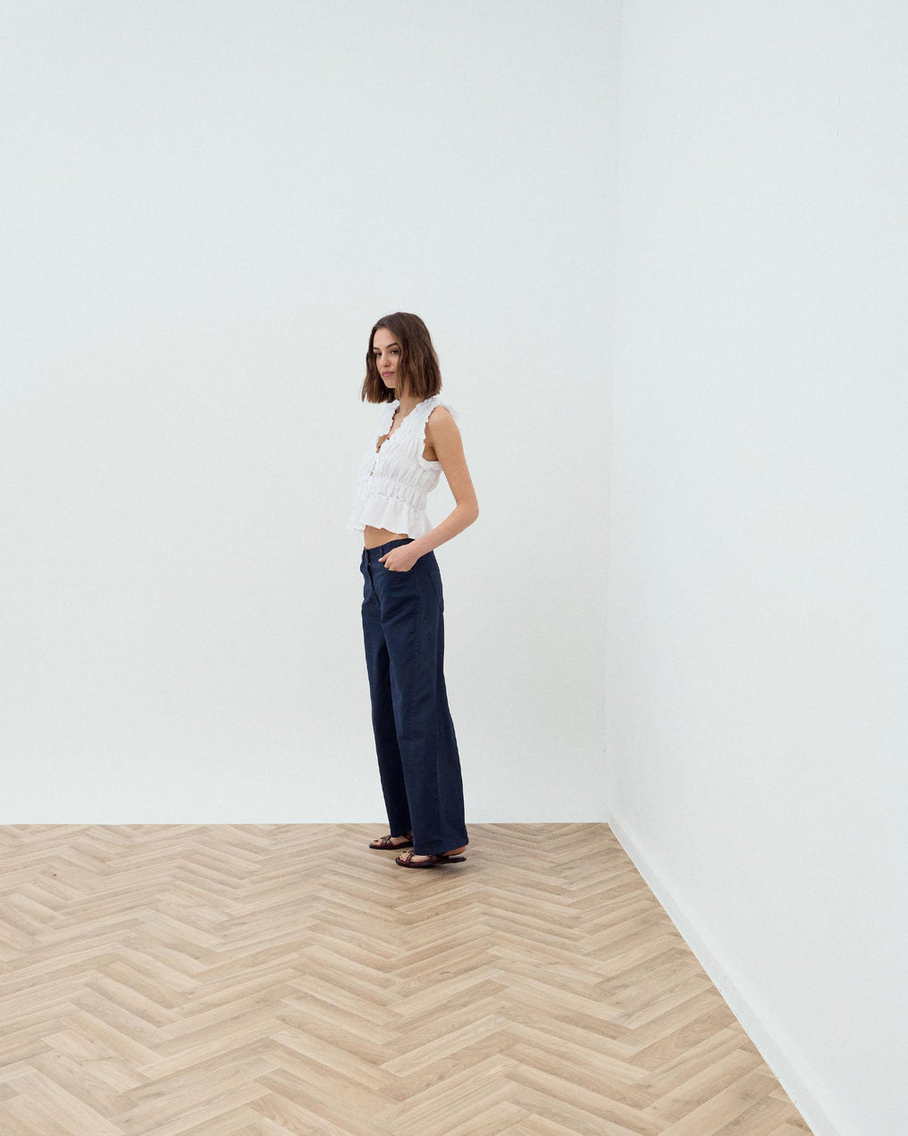 Jeans Costura Diagonal Azul