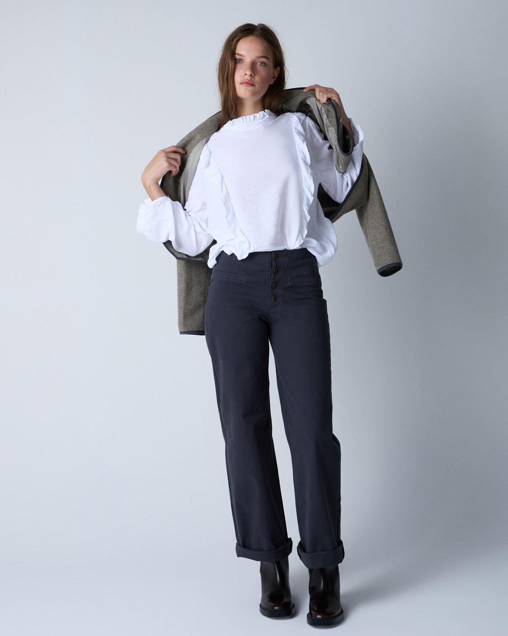 Anthracite Buttonless Waistband Trousers