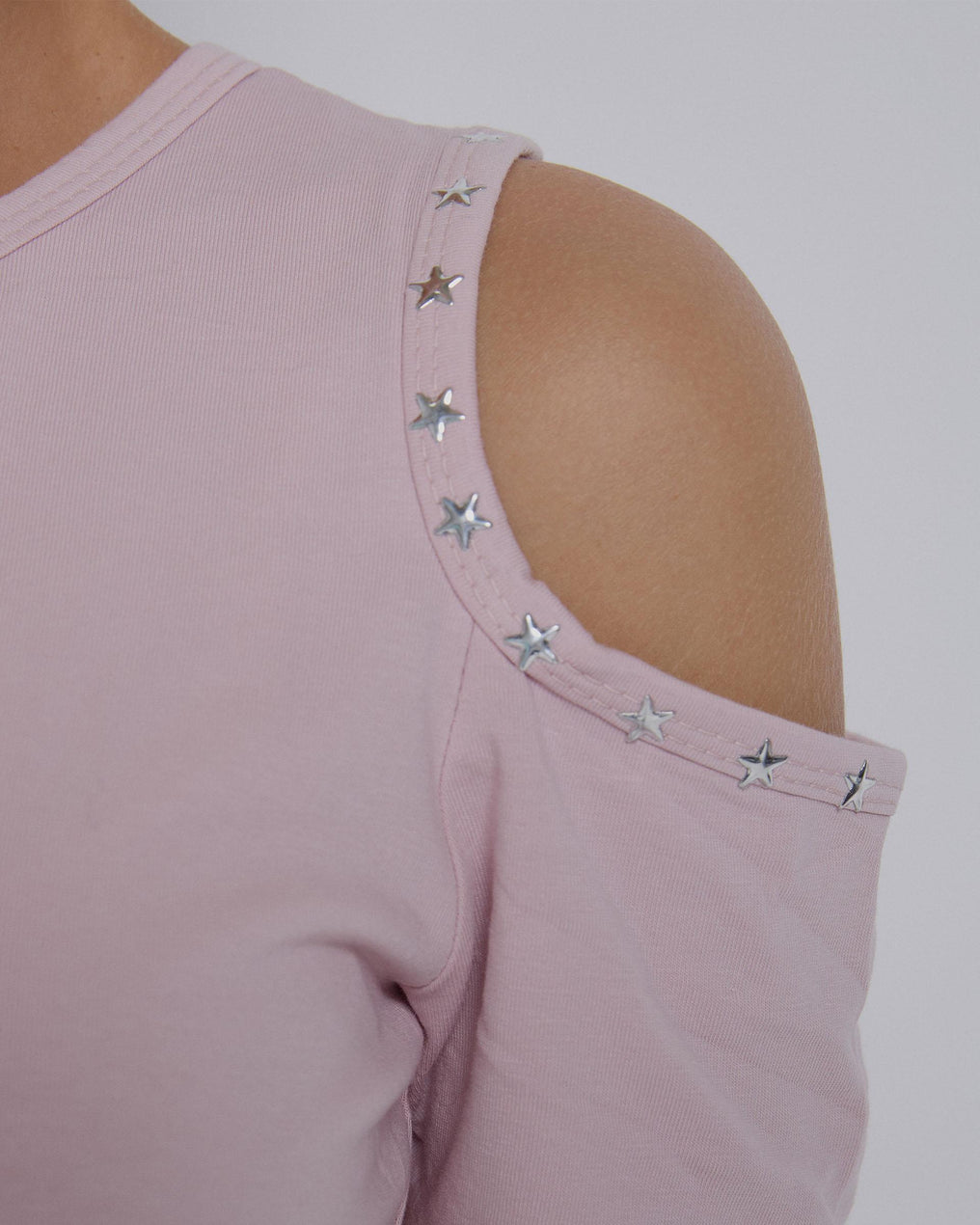 Pink Studded Shoulder Opening T-shirt