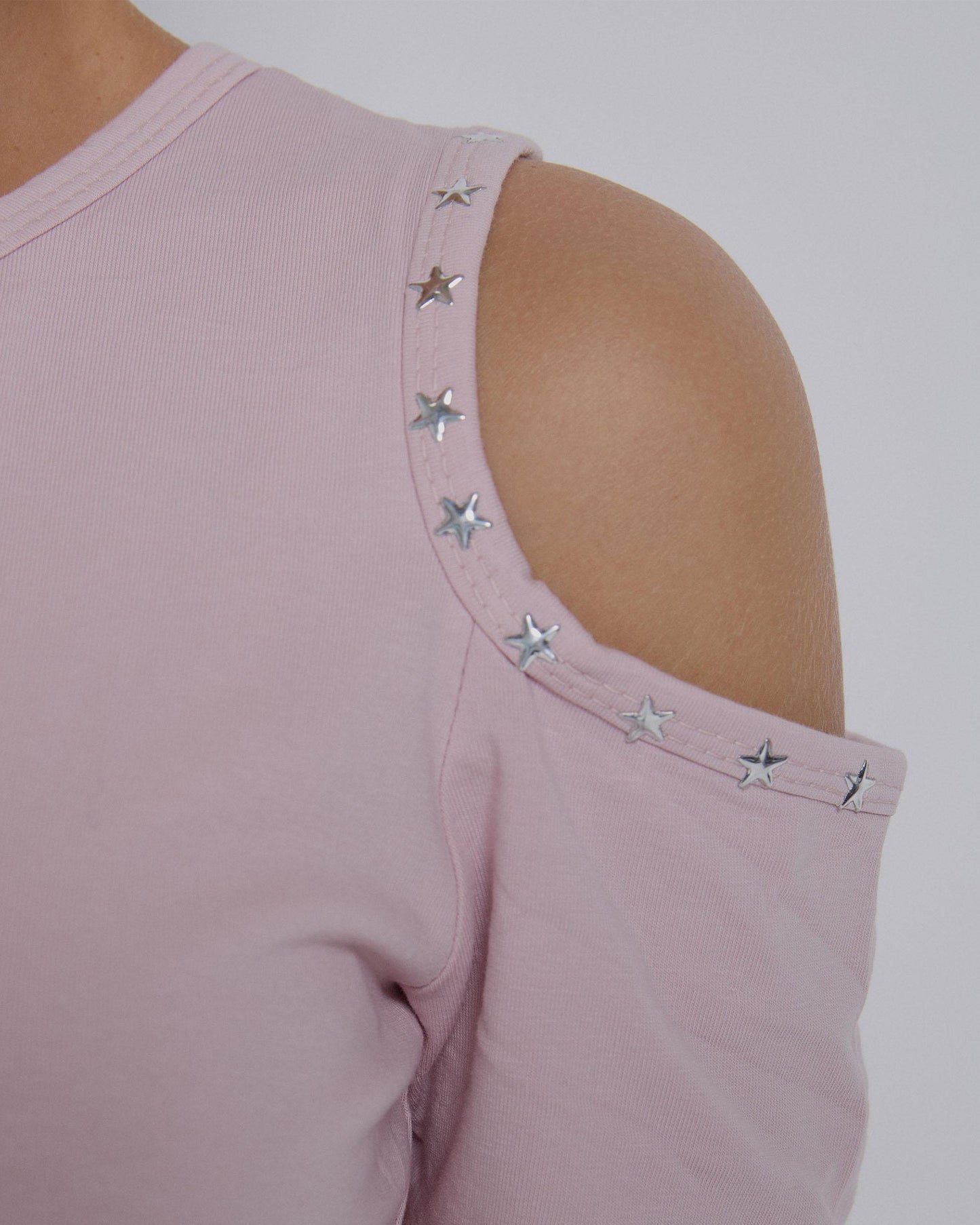 Pink Studded Shoulder Opening T-shirt