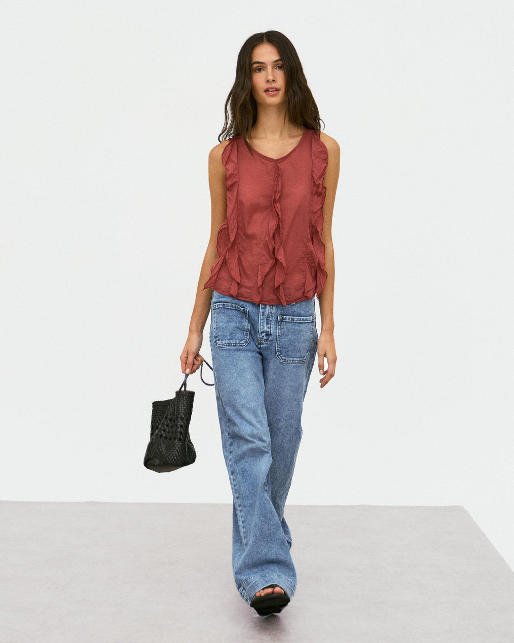 Blusa Volantes Delanteros Teja