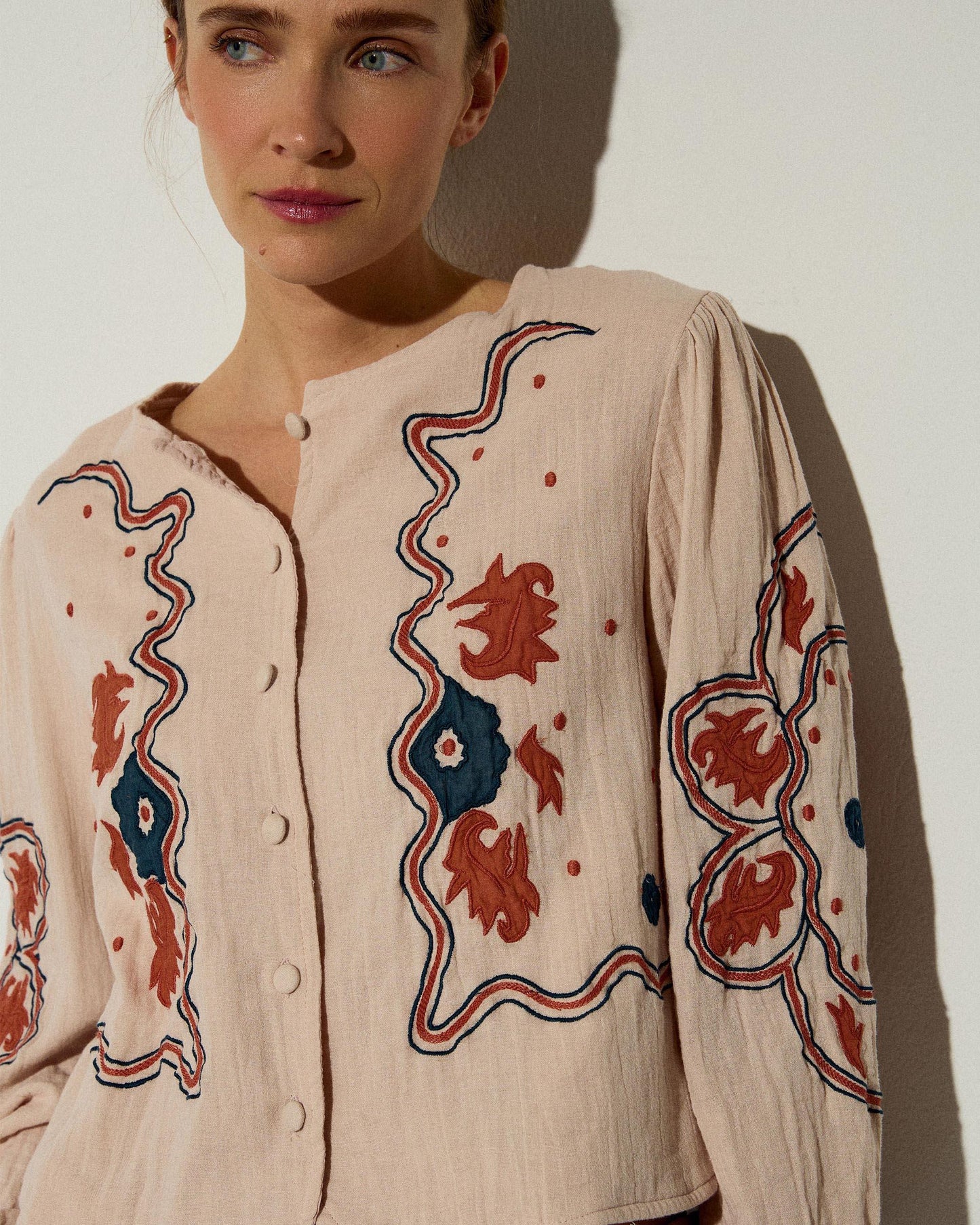 Sobrecamisa Bordados Etnicos Rosa Palo