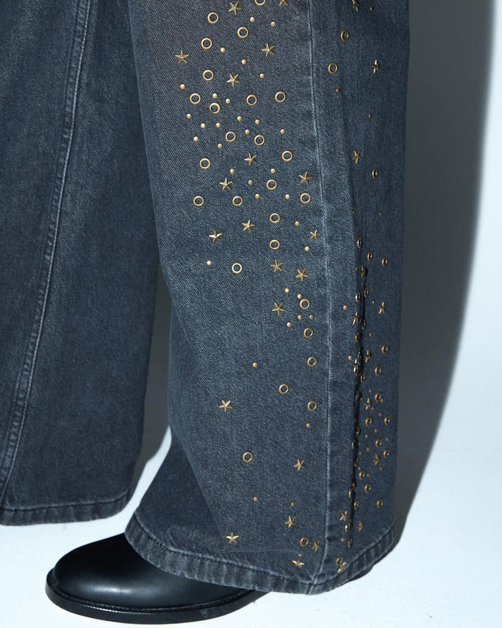 Black Side Star Studded Jeans