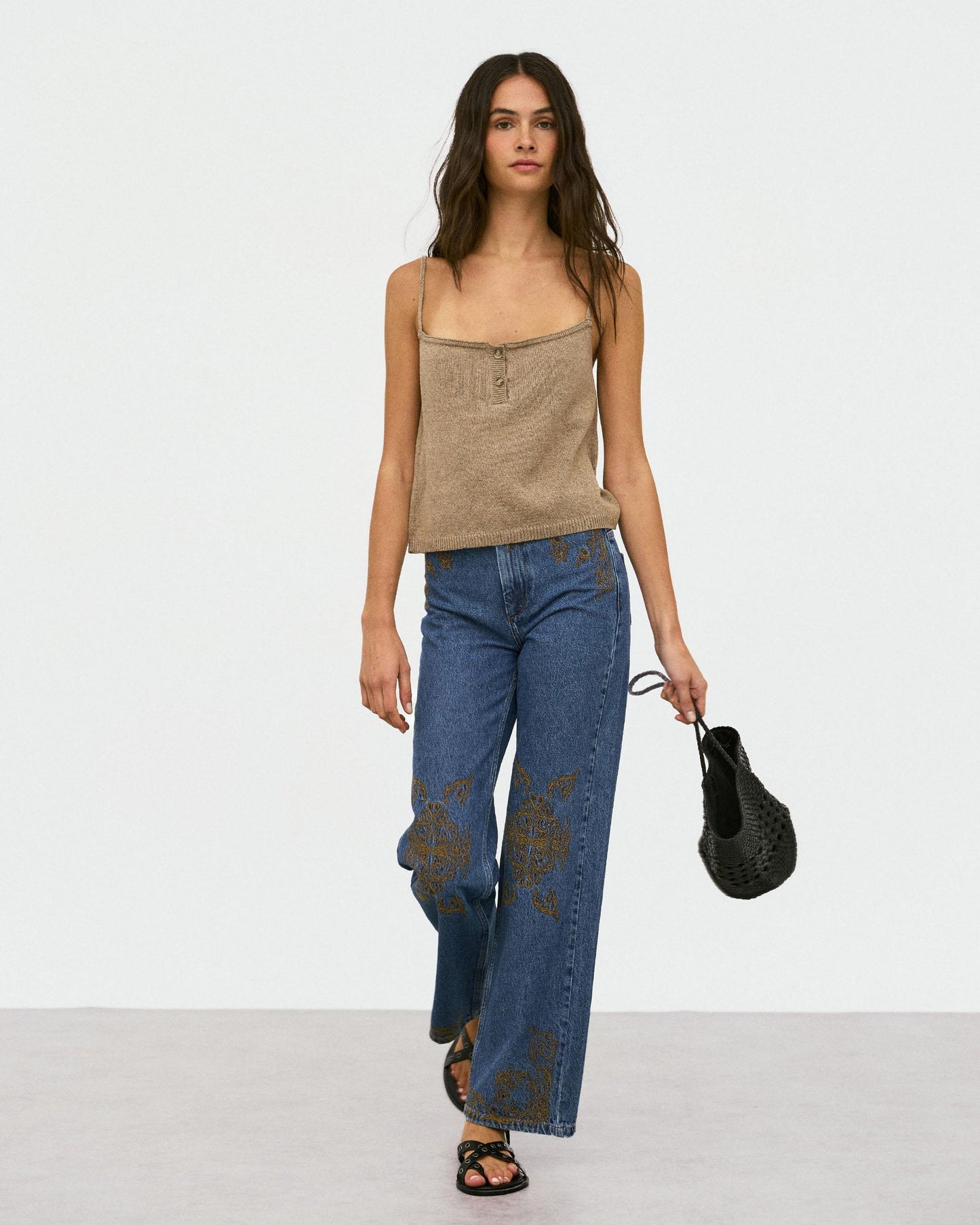 Jeans Broderies Ethniques Bleu