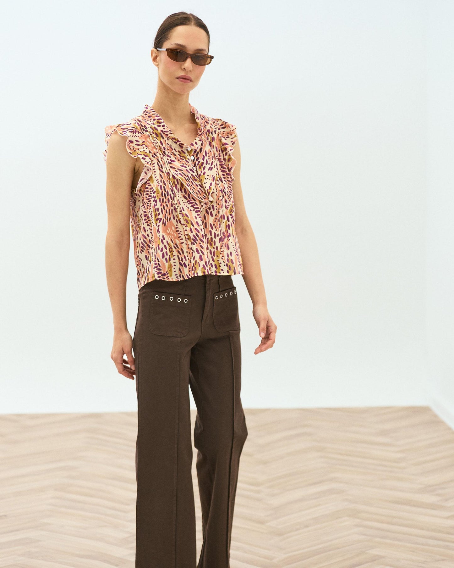 Jeans Poches Plaqué Eyelets Marron