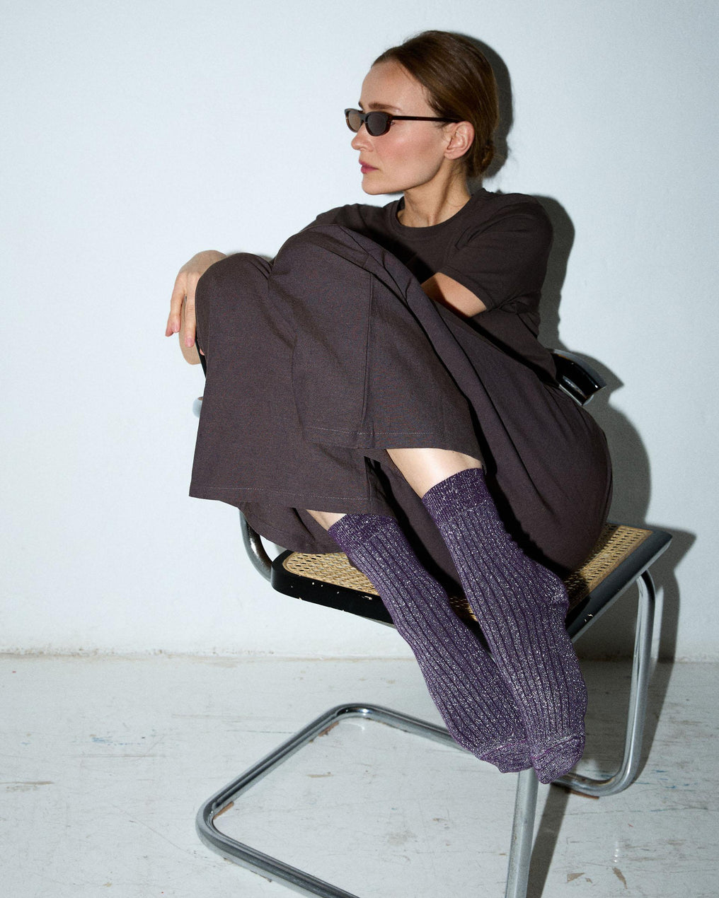 Purple Lurex Mid-Calf Socks