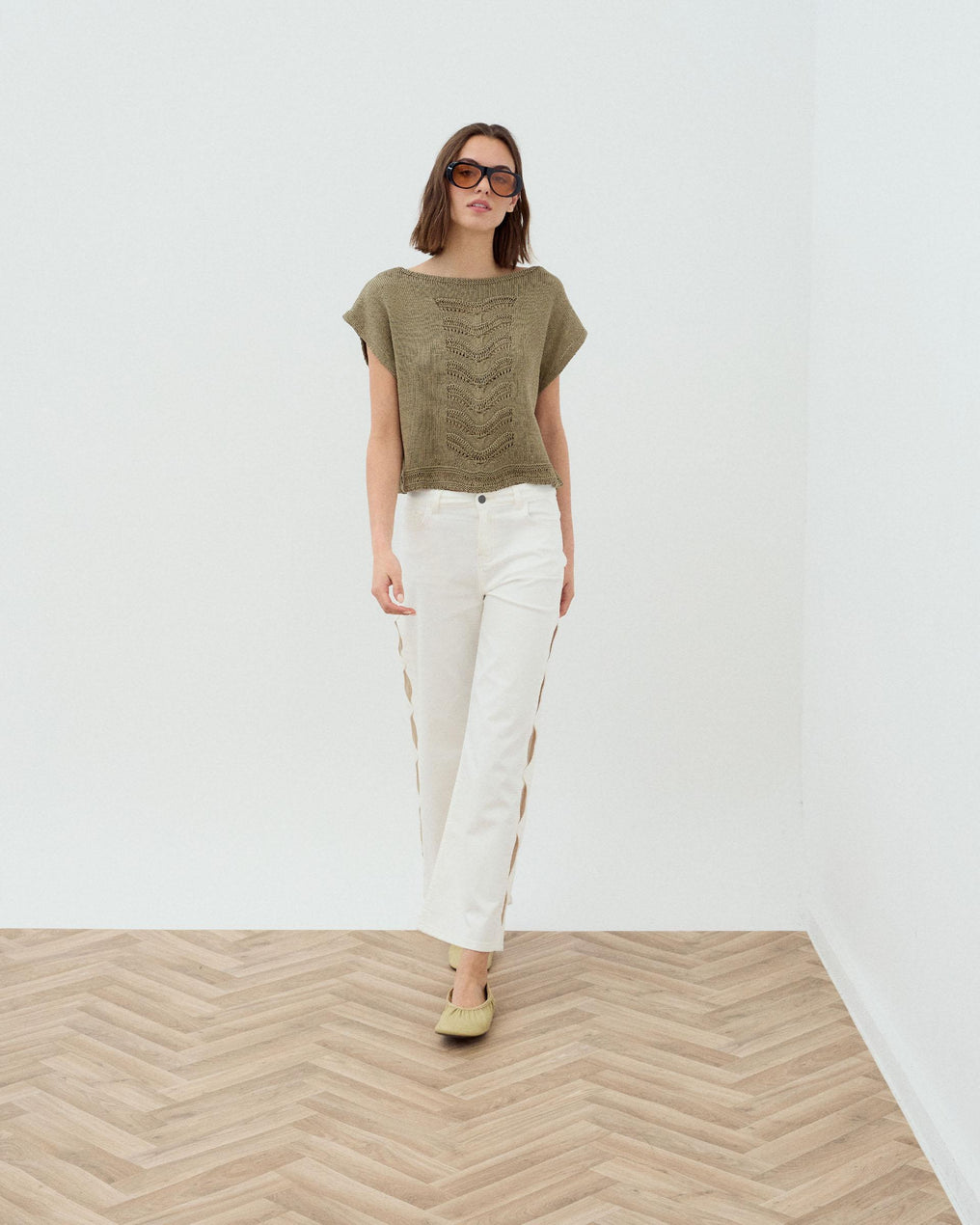 Jeans Fentes Ovales Blanc