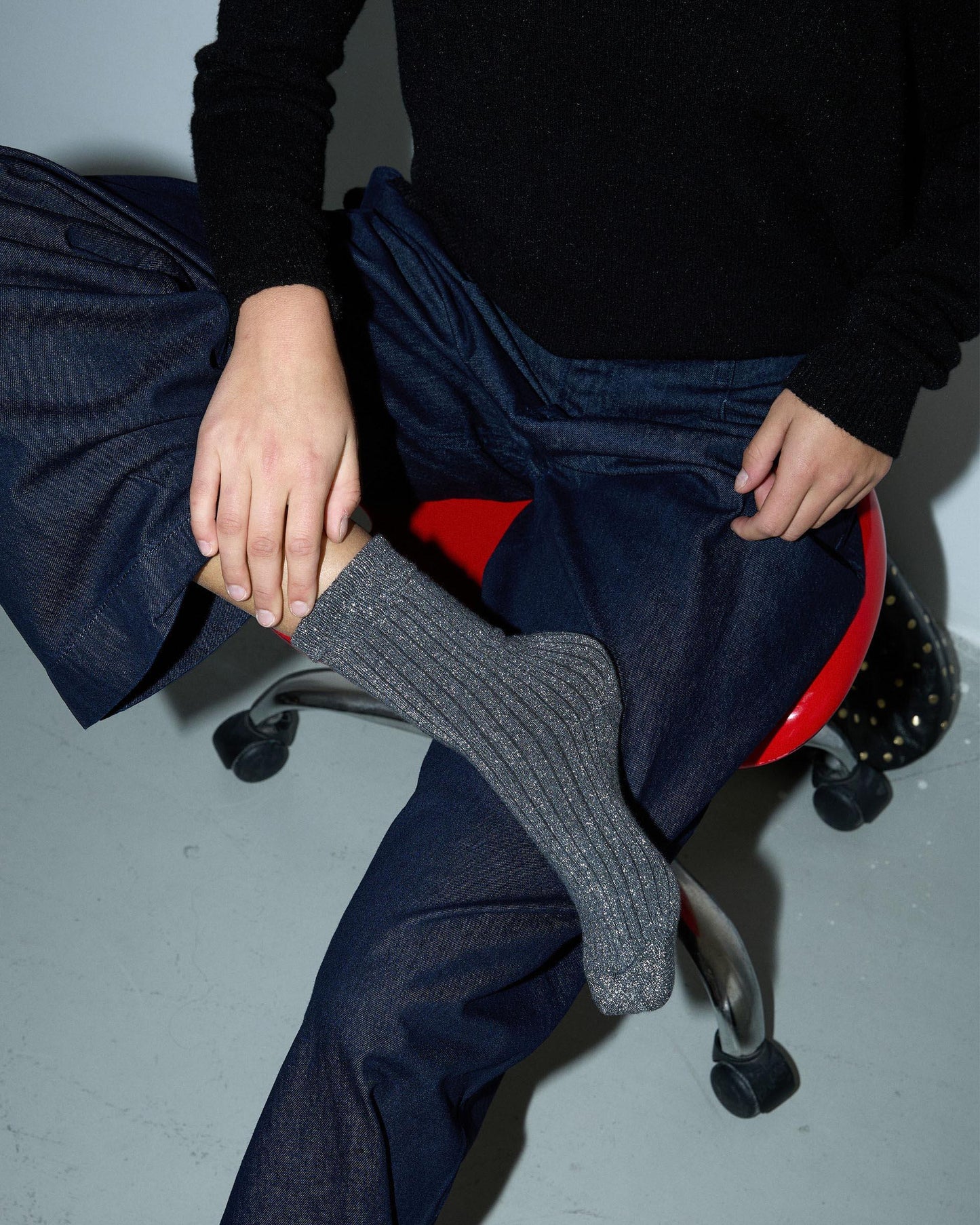 Anthracite Lurex Mid-Calf Socks