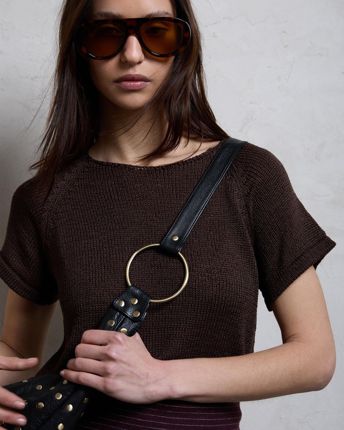 Brown Short Sleeve Knit Top