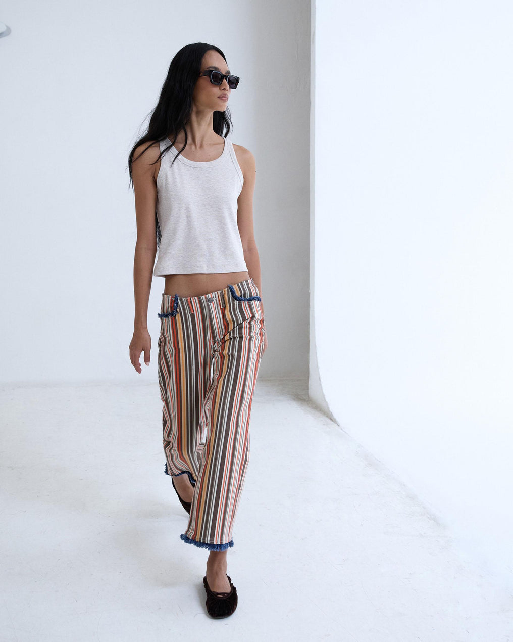 Jeans Effilochés Rayures Multicolore
