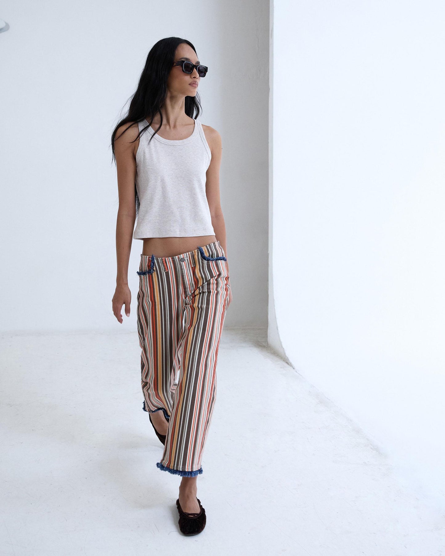 Jeans Effilochés Rayures Multicolore