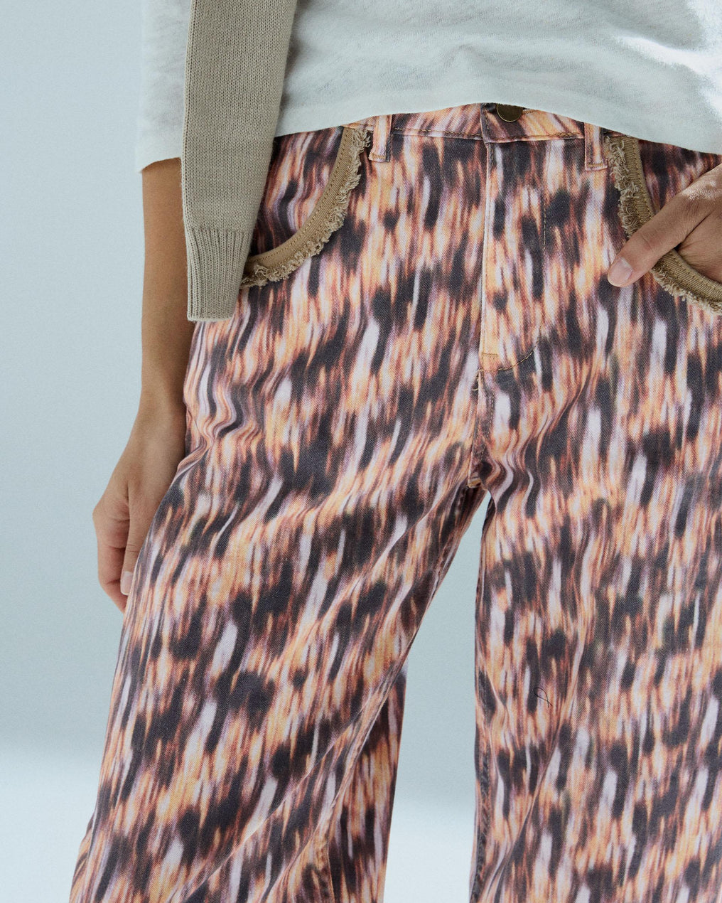 Jeans Estampado Bolsillos Desflecados Multicolor