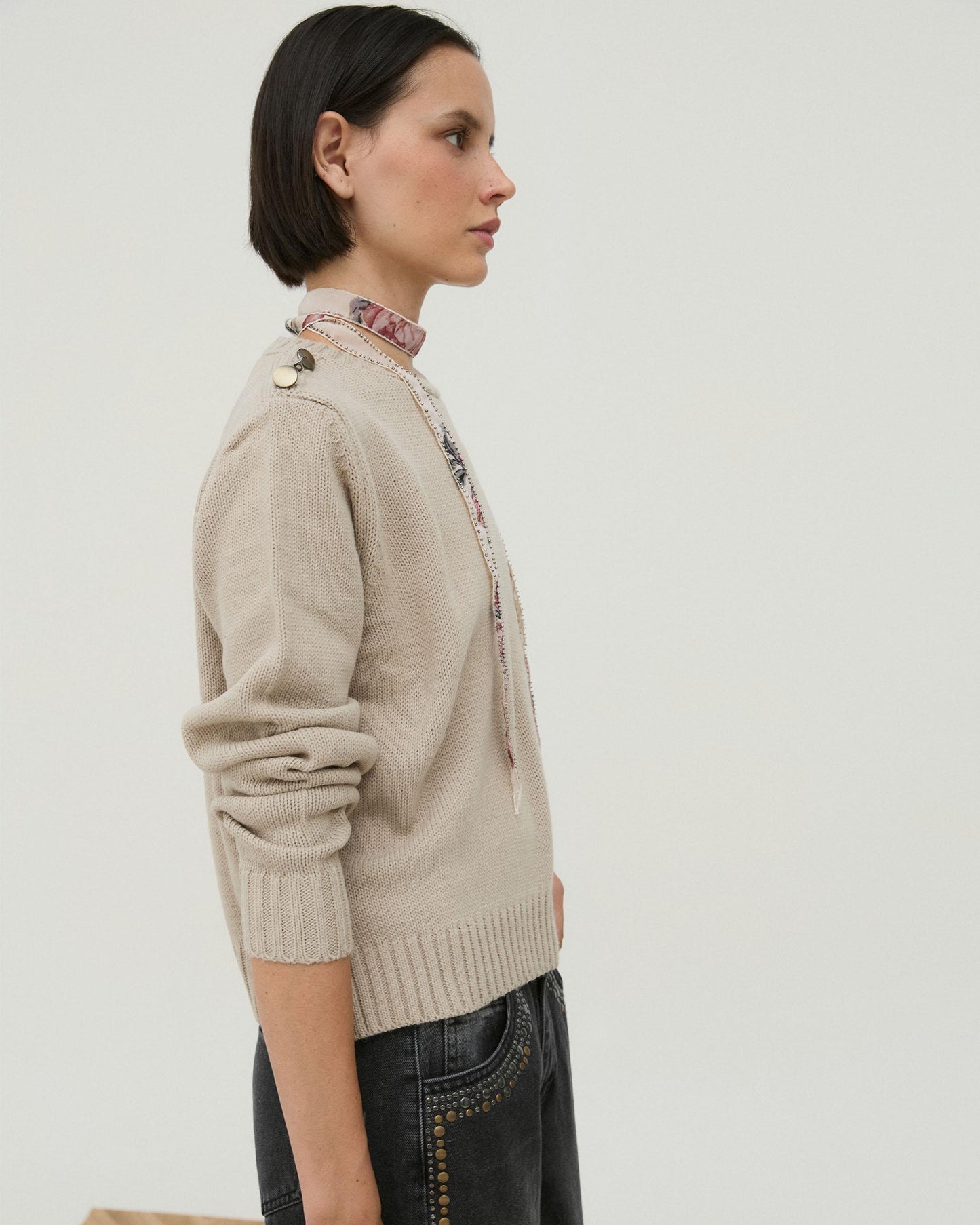 Jersey Botones Hombros Beige